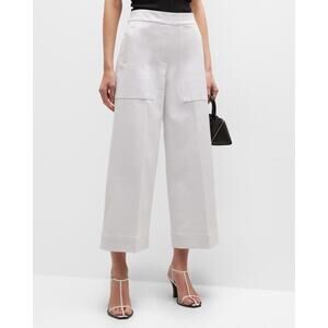 Spanx On the Go Wide-Leg Cotton Pull On Stretch White Pants Size: Large